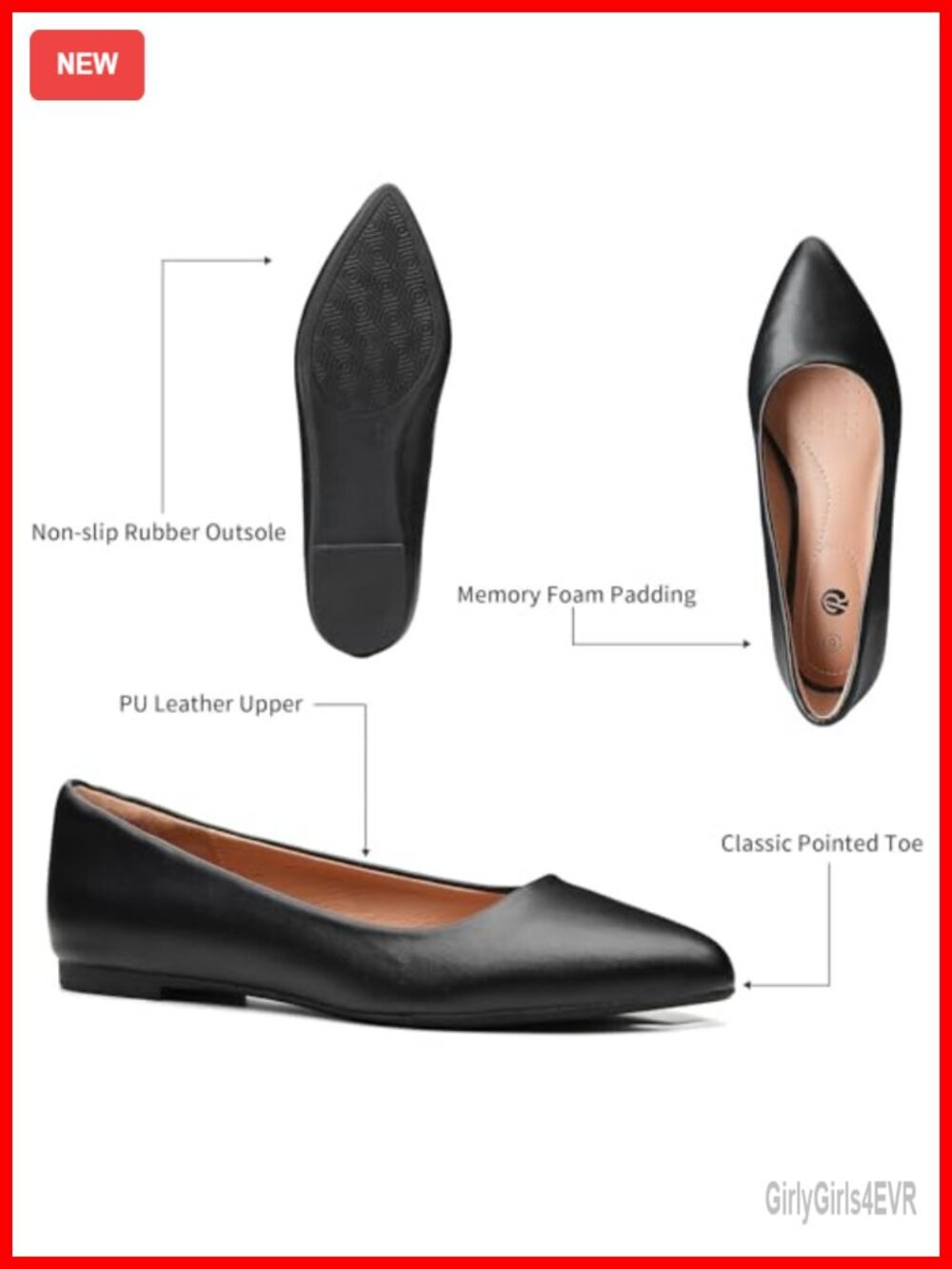 Classic Pointed Toe Ballet Flats Comfortable Slip On Dress Shoes Work Office - Picture 4 of 6